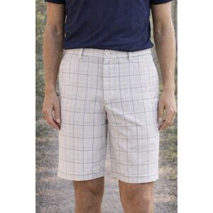Pgatour Men’s White Checkered Golf Shorts Plaid Flat Front Casual Summer Size 34